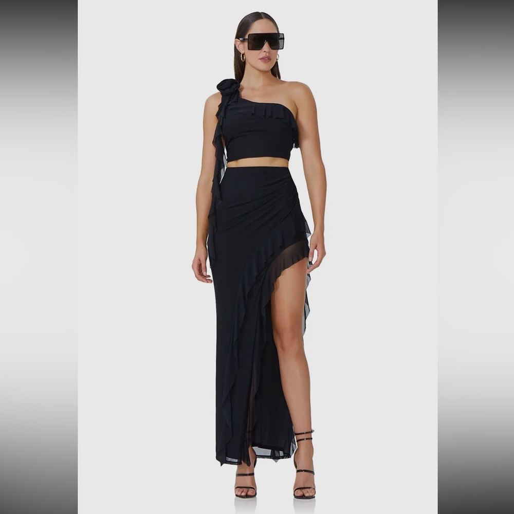 AFRM - Kellon One Shoulder Crop Top - Noir - NEW